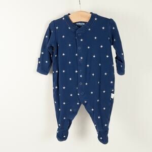 JoJo Maman Bebe Footed Cotton Romper Navy Blue Embroidered Stars Size 0-3 months